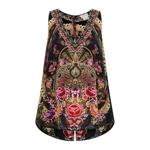 Camilla V Neck Button Back Top - Dance With Duende SZ SMALL